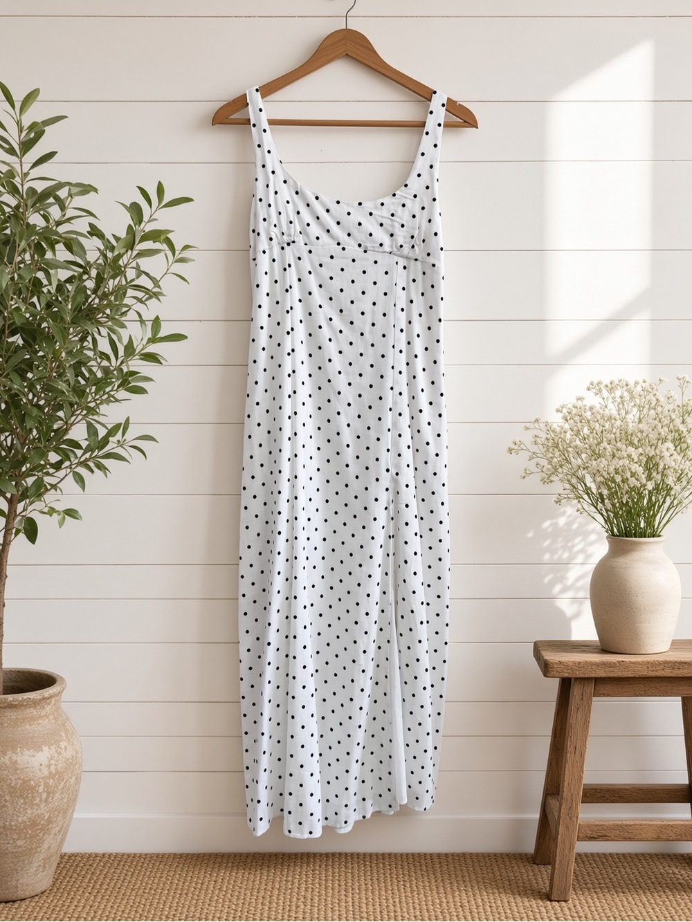 Polka Dot Scoop Neck Midi Dress